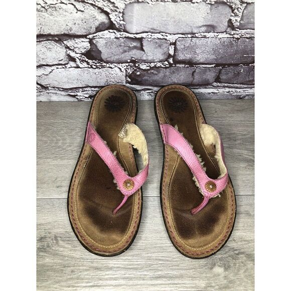 UGG Australia 1791 Hamoa Pink Leather Flip Flop Thong Sandals Women Sz 10M US/41 - Picture 15 of 16